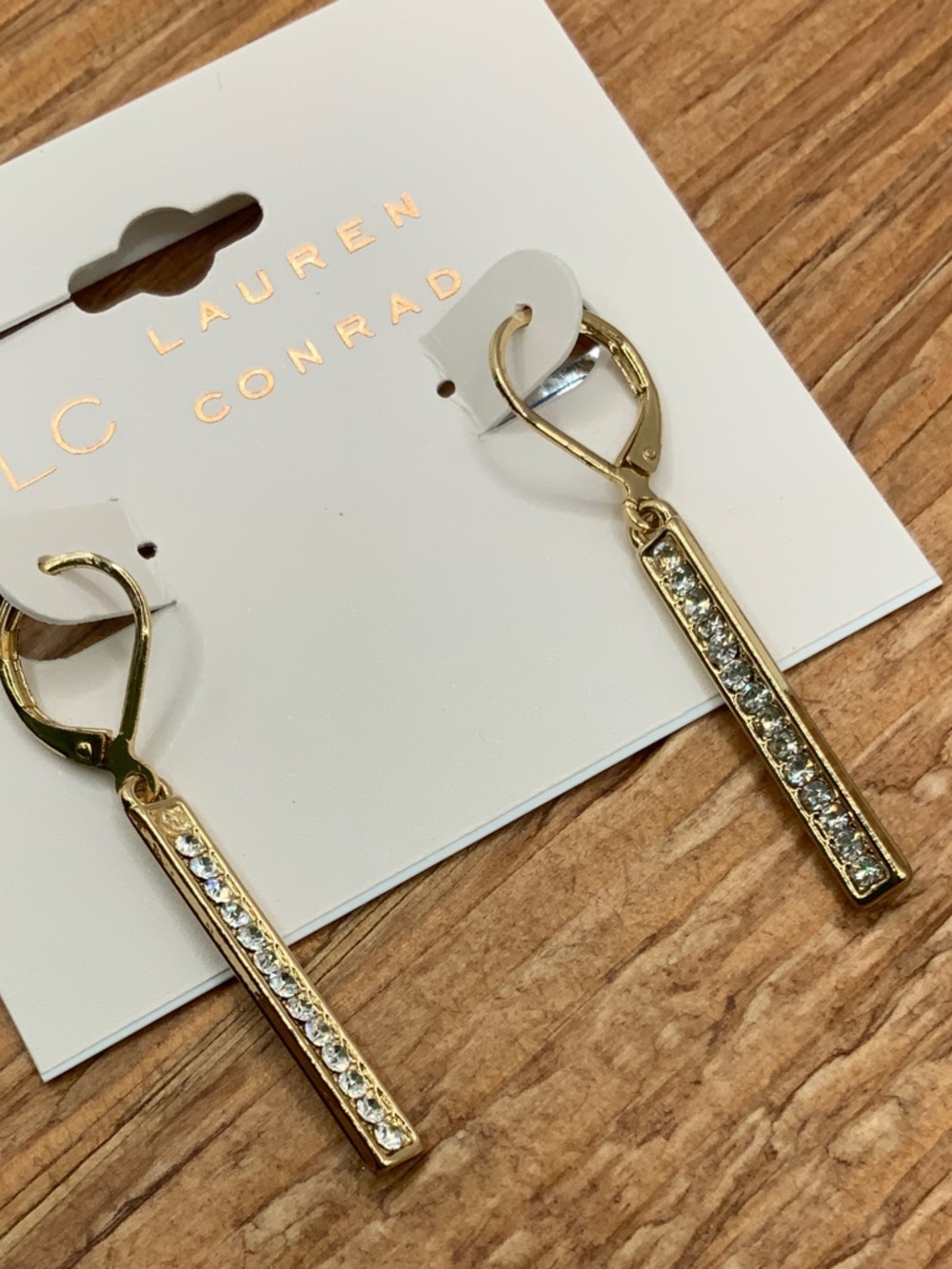 LC Lauren Conrad Gold Tone Crystal Bar Drop Earrings